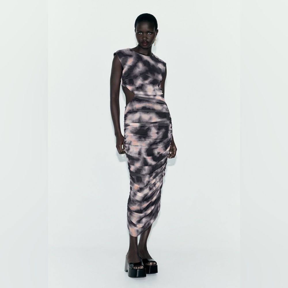 NWT Zara Blogger Favorite Cut Out Printed Tulle Fitted Dress